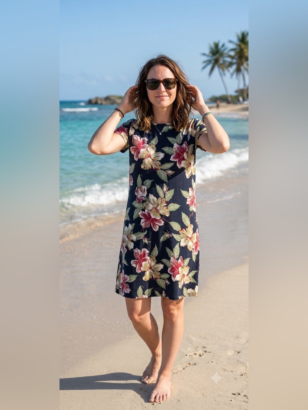 Polo Ralph Lauren Tropical Hawaiian Floral T-Shirt Dress 100% Cotton Cover Up S